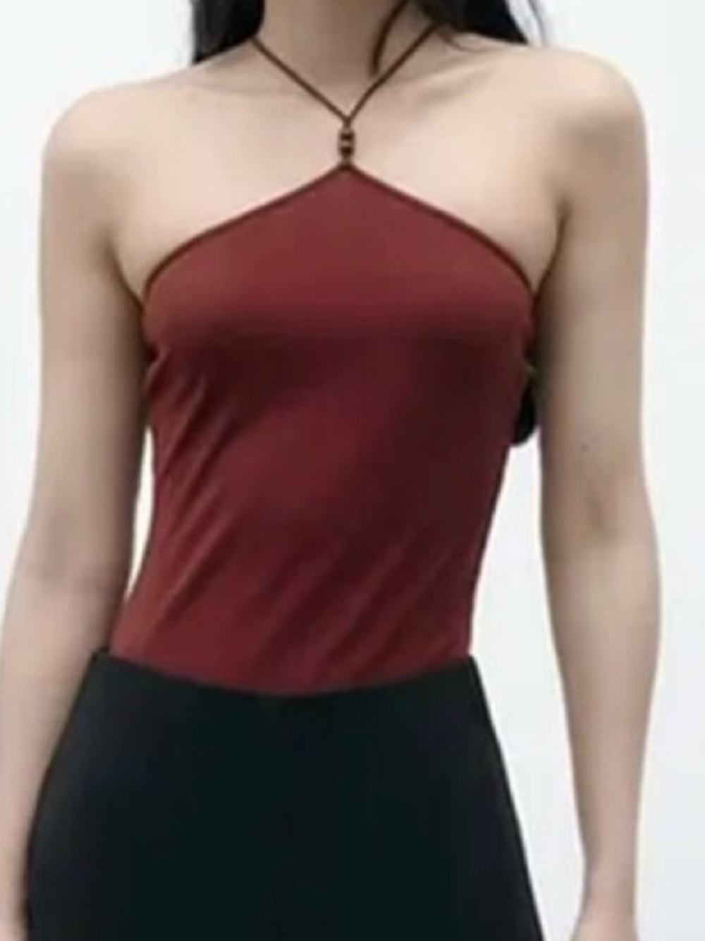 ZARA black halter beaded bodysuit top